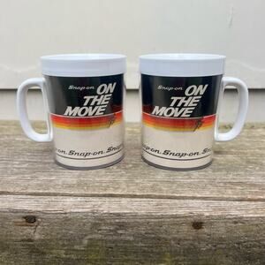 Vintage 90s Snap On Tools USA Thermo-Serv "On The Move" Coffee Mug Plastic Set 2